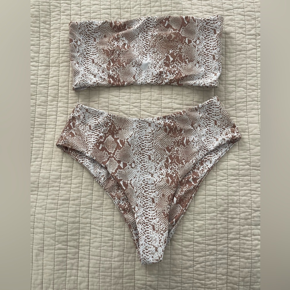 Brown and White Snakeskin Bikini Set